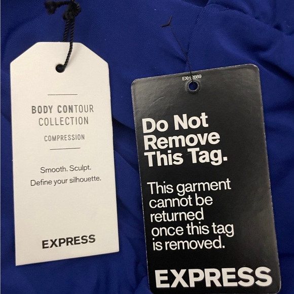 Express Body Contour Compression Empire V-Neck Bodysuit- Cobalt Blue - Picture 6 of 6